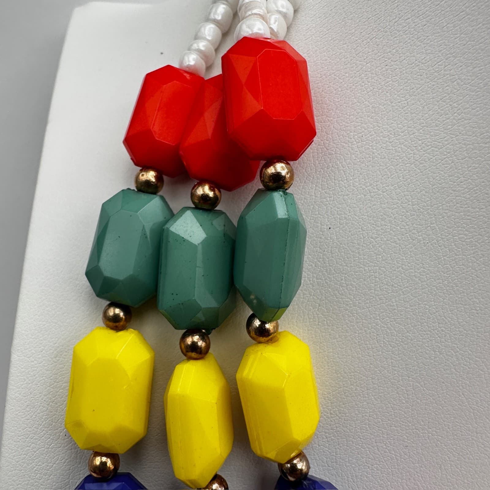 VTG 80s 90s Multicolor Geometric Resin Bead Necklace Gold Tone Women's Jewelry - Thumbnail 7