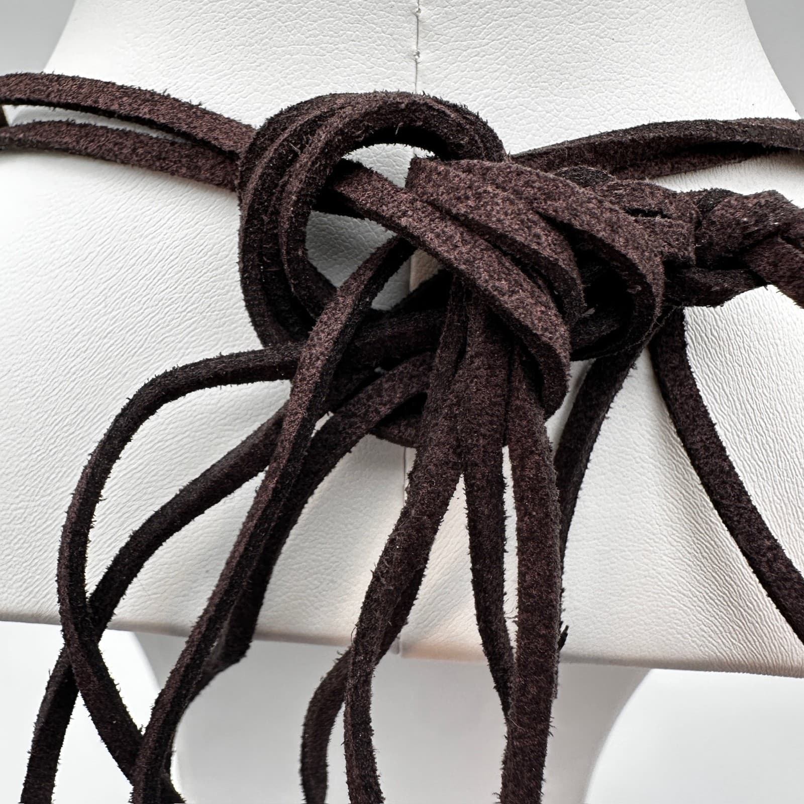 Vintage 90s Coconut Shell Mother Of Pearl Necklace Brown Suede Cord Bib Women's - Thumbnail 10