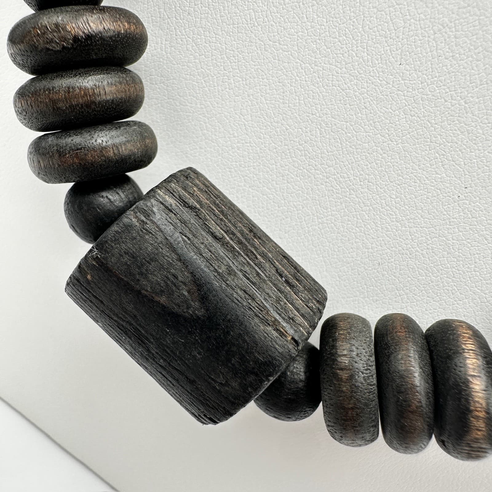 Vintage 90s Multi-Shape Black Wood Bead Necklace Women's Jewelry - Thumbnail 6