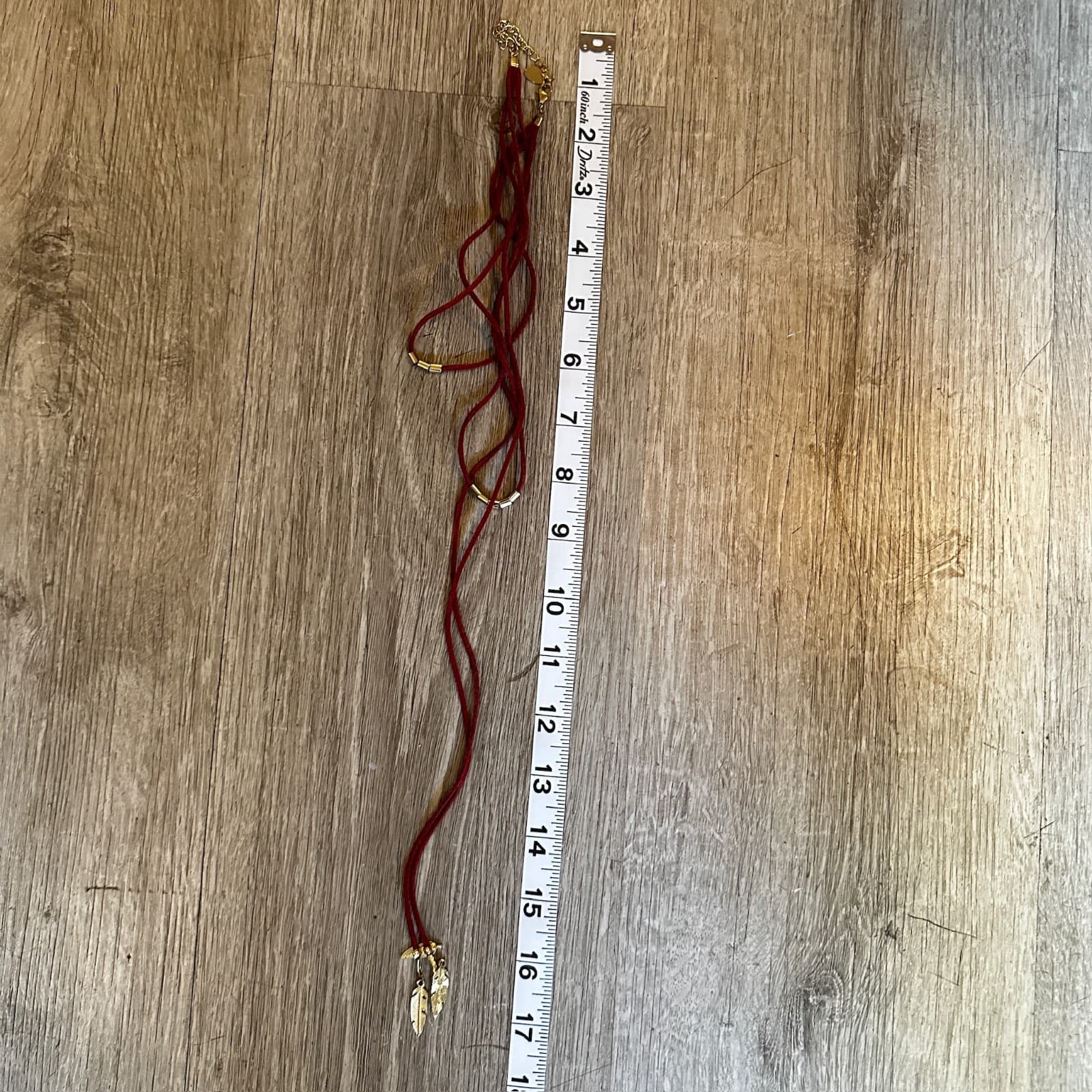 Vintage etc! 90s Red Suede Tube Bead Layered Necklace Gold Tone Women's Jewelry - Thumbnail 9