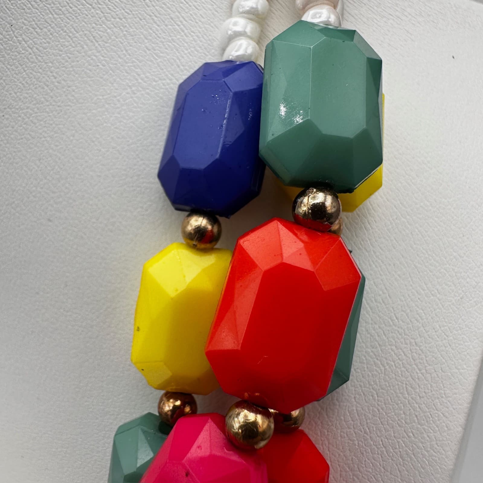 VTG 80s 90s Multicolor Geometric Resin Bead Necklace Gold Tone Women's Jewelry - Thumbnail 8
