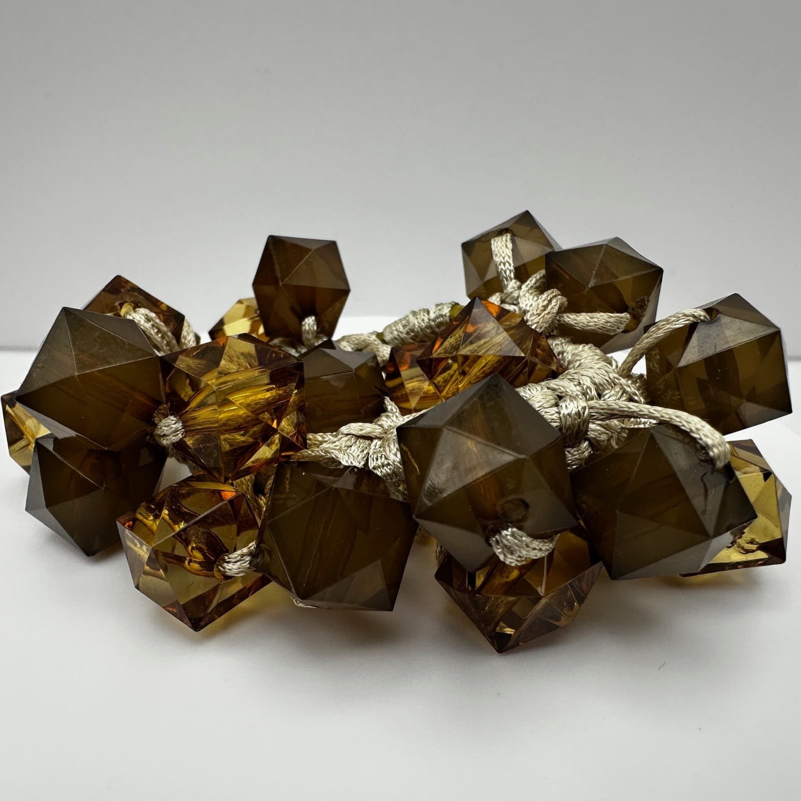 Vintage 90s Chunky Brown Geometric Bead Bracelet Amber Tone Women's Jewelry - Thumbnail 3