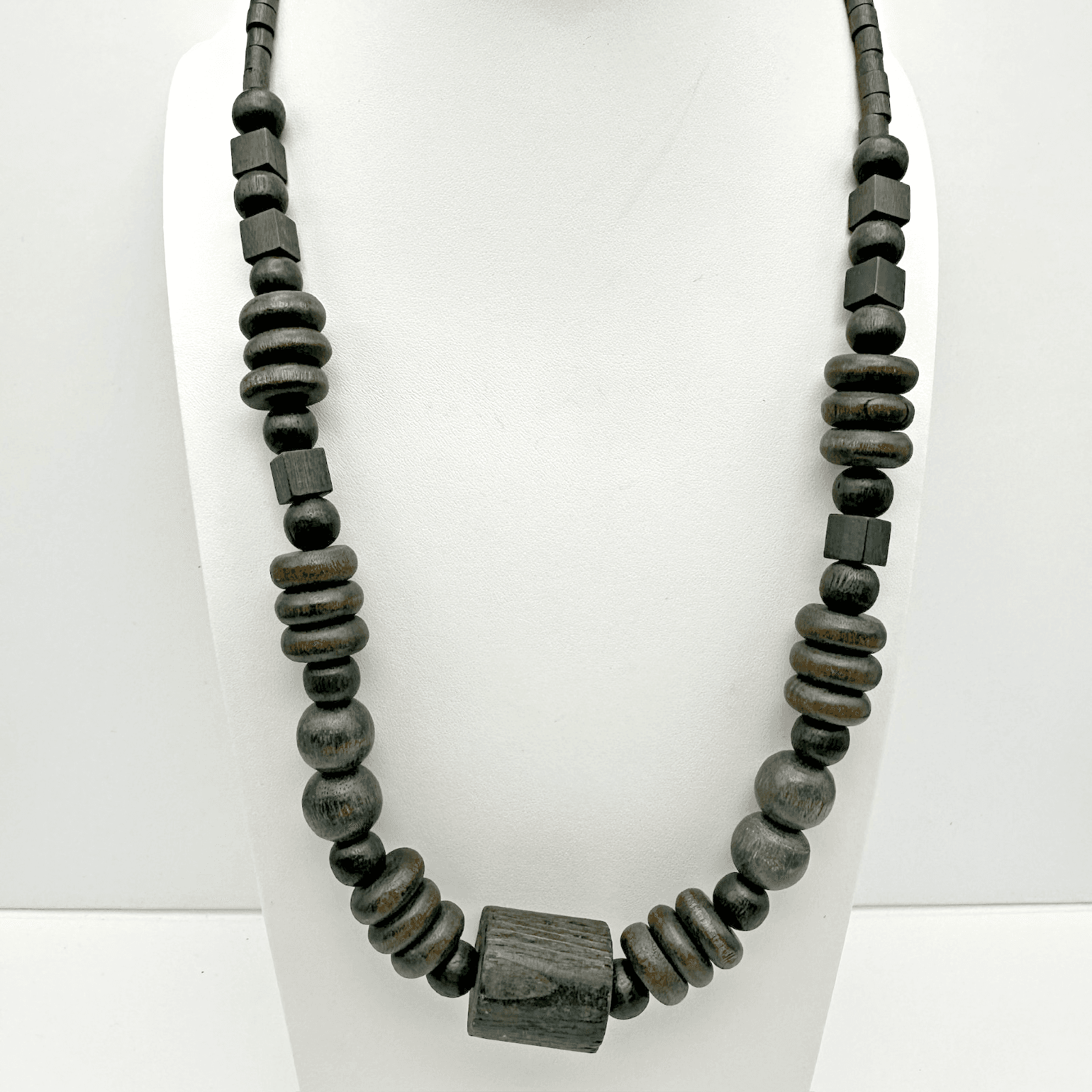 Vintage 90s Multi-Shape Black Wood Bead Necklace Women's Jewelry - Image 1