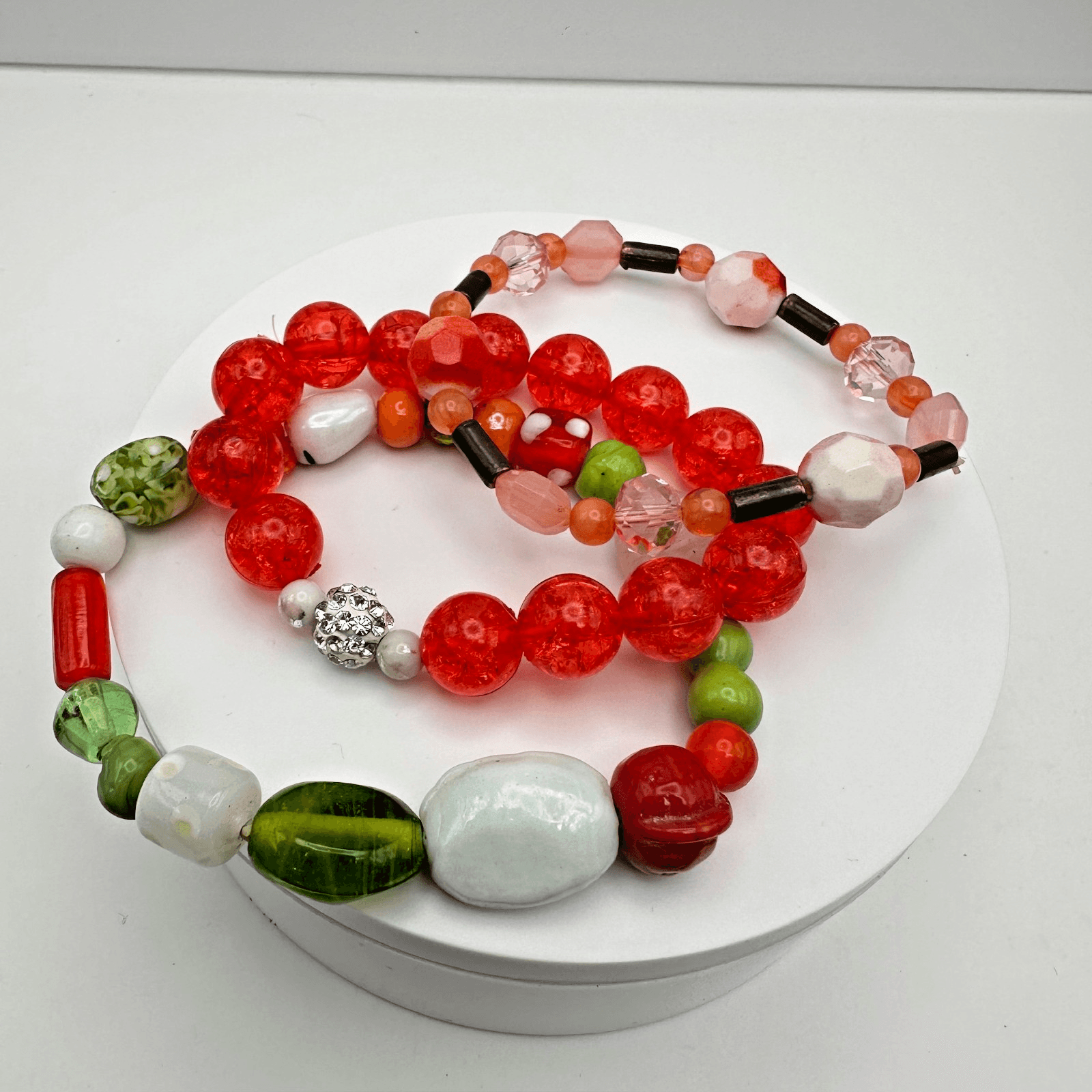 Vintage 90s Beaded Stretch Bracelets Set Glass Acrylic Women's Jewelry - Image 1