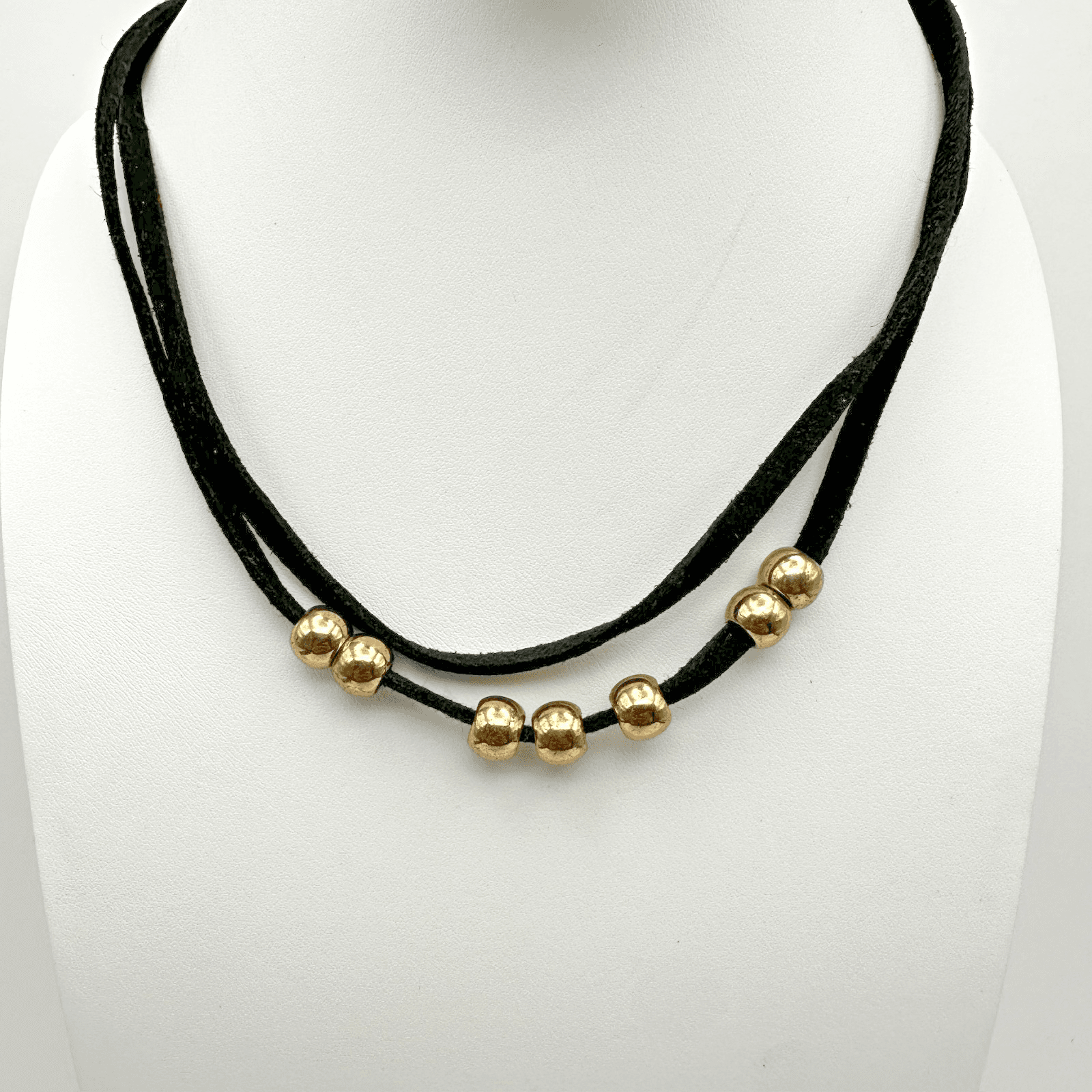 Vintage 90s Gold Tone Bead Double Cord Necklace Women's Jewelry - Image 1