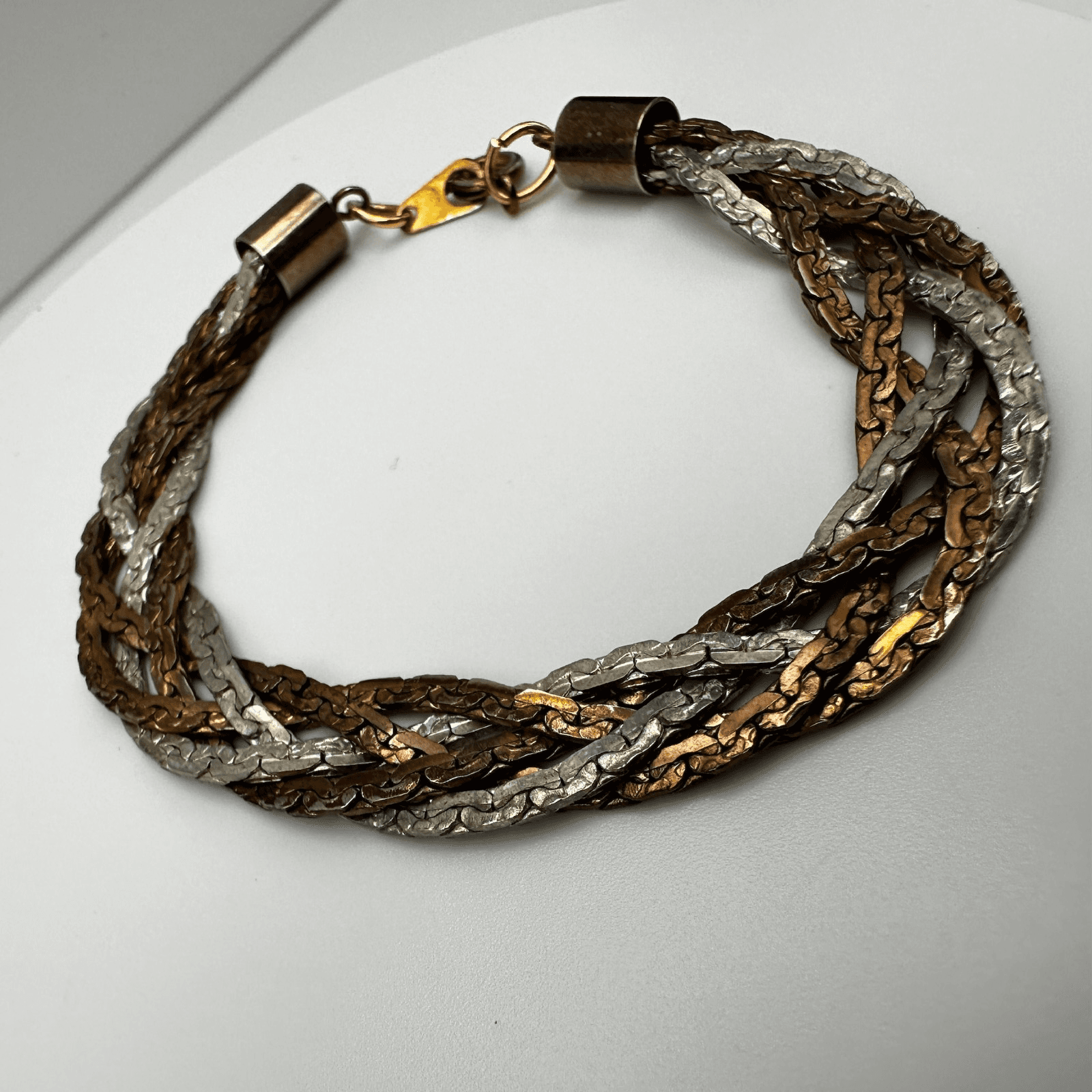 Vintage 90s Multi Strand Braided Chain Bracelet Mixed Tone Women's Jewelry - Thumbnail 8