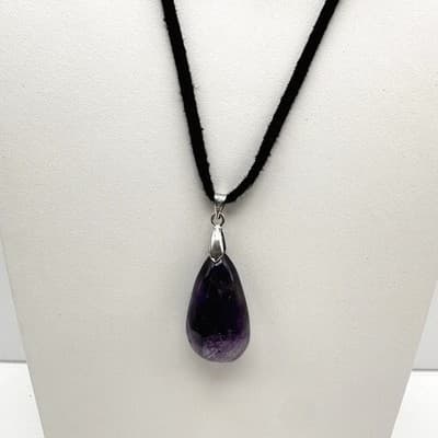 Vintage 90s Purple Stone Teardrop Pendant Necklace Silver Tone Women's Jewelry - Image 1