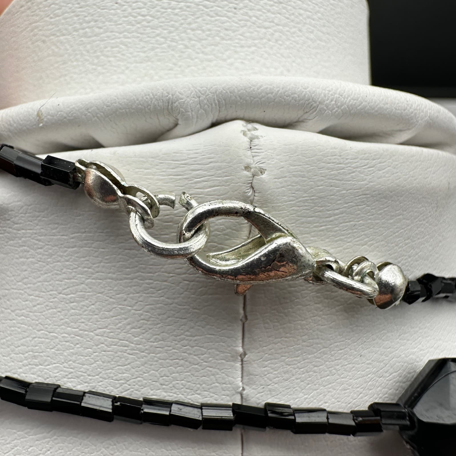 Vintage 90s Black Faceted Beaded Necklace Multi Strand Silver Tone Jewelry - Thumbnail 8