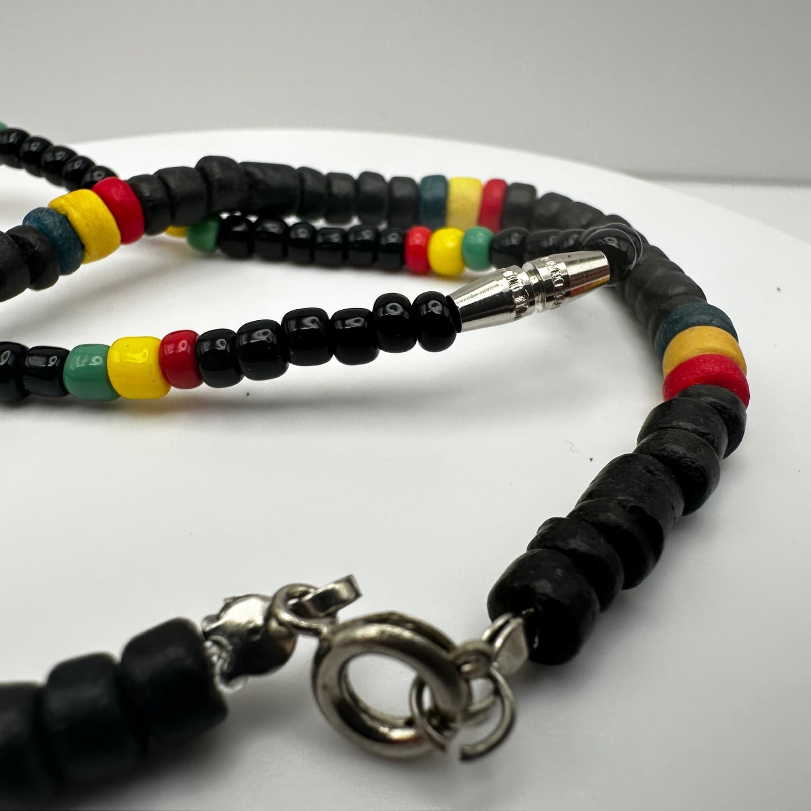 vintage 80s Rastafarian Black Bead Necklace & Bracelet Set RYG Accents Jewelry - Thumbnail 8