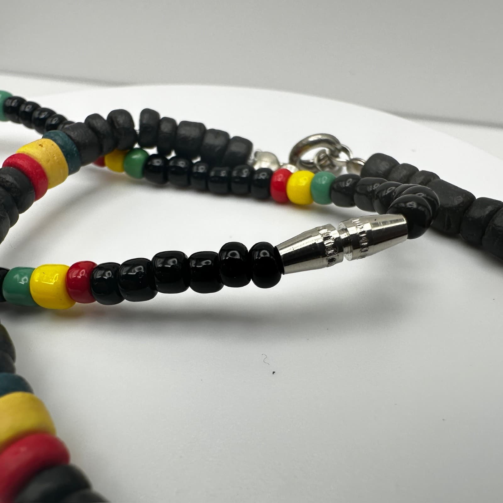 vintage 80s Rastafarian Black Bead Necklace & Bracelet Set RYG Accents Jewelry - Thumbnail 6