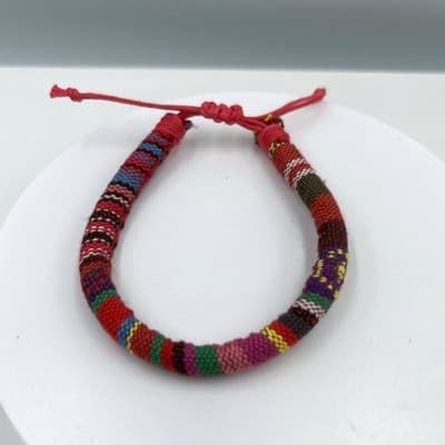 Adjustable Woven Textile Friendship Bracelet Multicolor Boho Cord Bracelet - Image 1