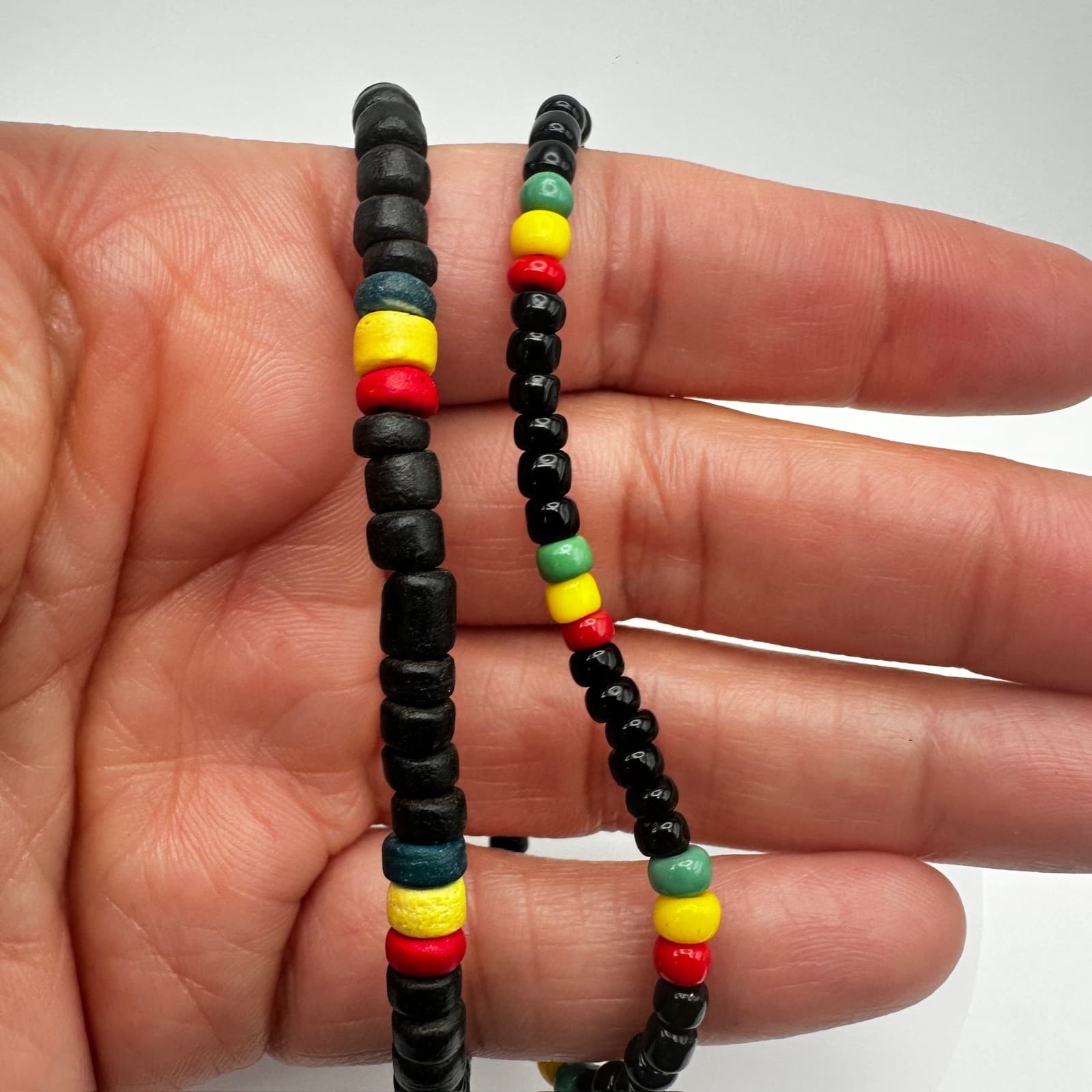 vintage 80s Rastafarian Black Bead Necklace & Bracelet Set RYG Accents Jewelry - Thumbnail 9