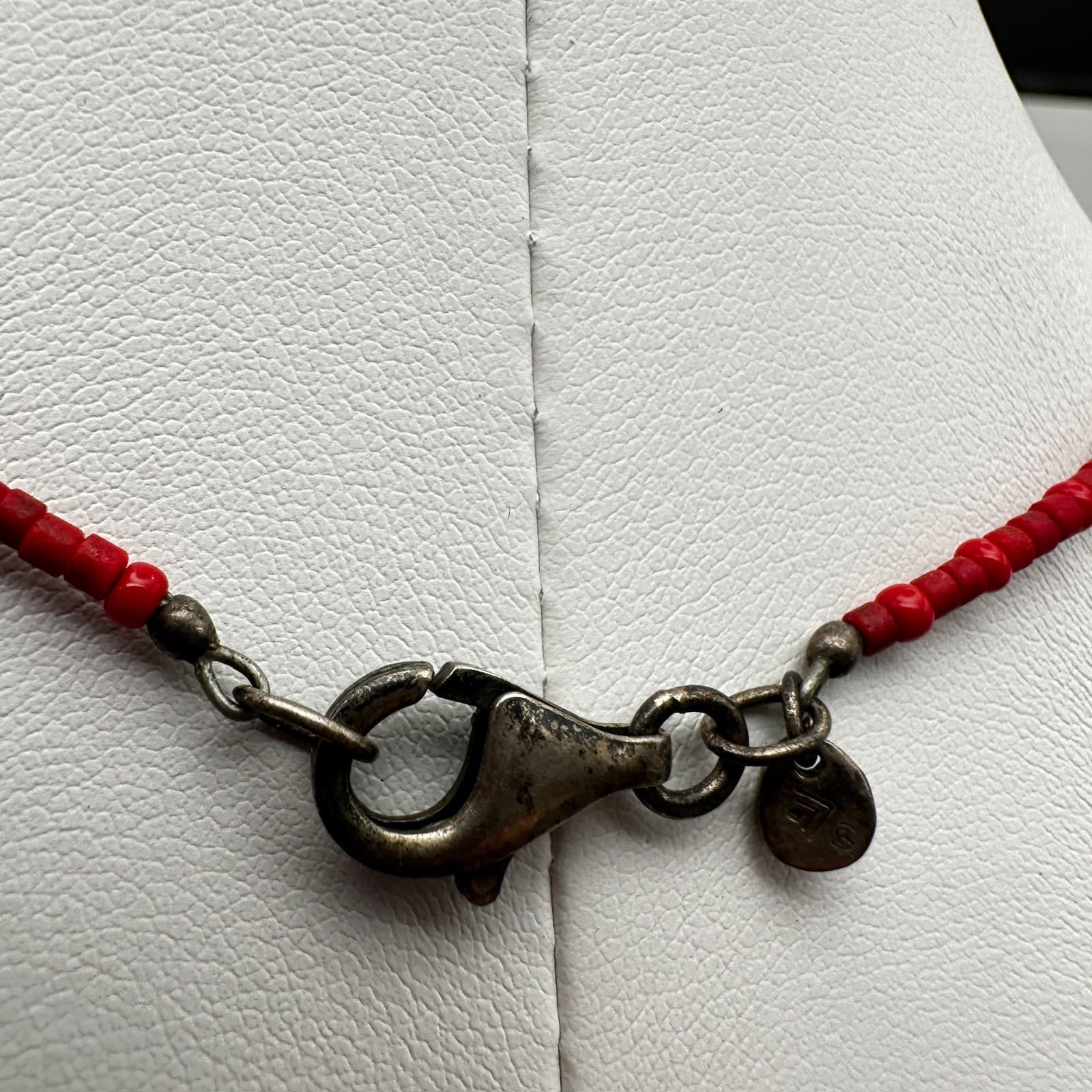 Vintage 90s Red Bead Heart Pendant Necklace Silver Tone Women's Jewelry - Thumbnail 10