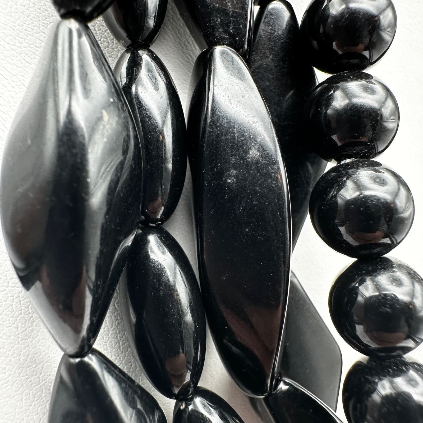 Vintage 80s Black Multi-Strand Necklace Chunky Glossy Bead Women's Jewelry - Thumbnail 4