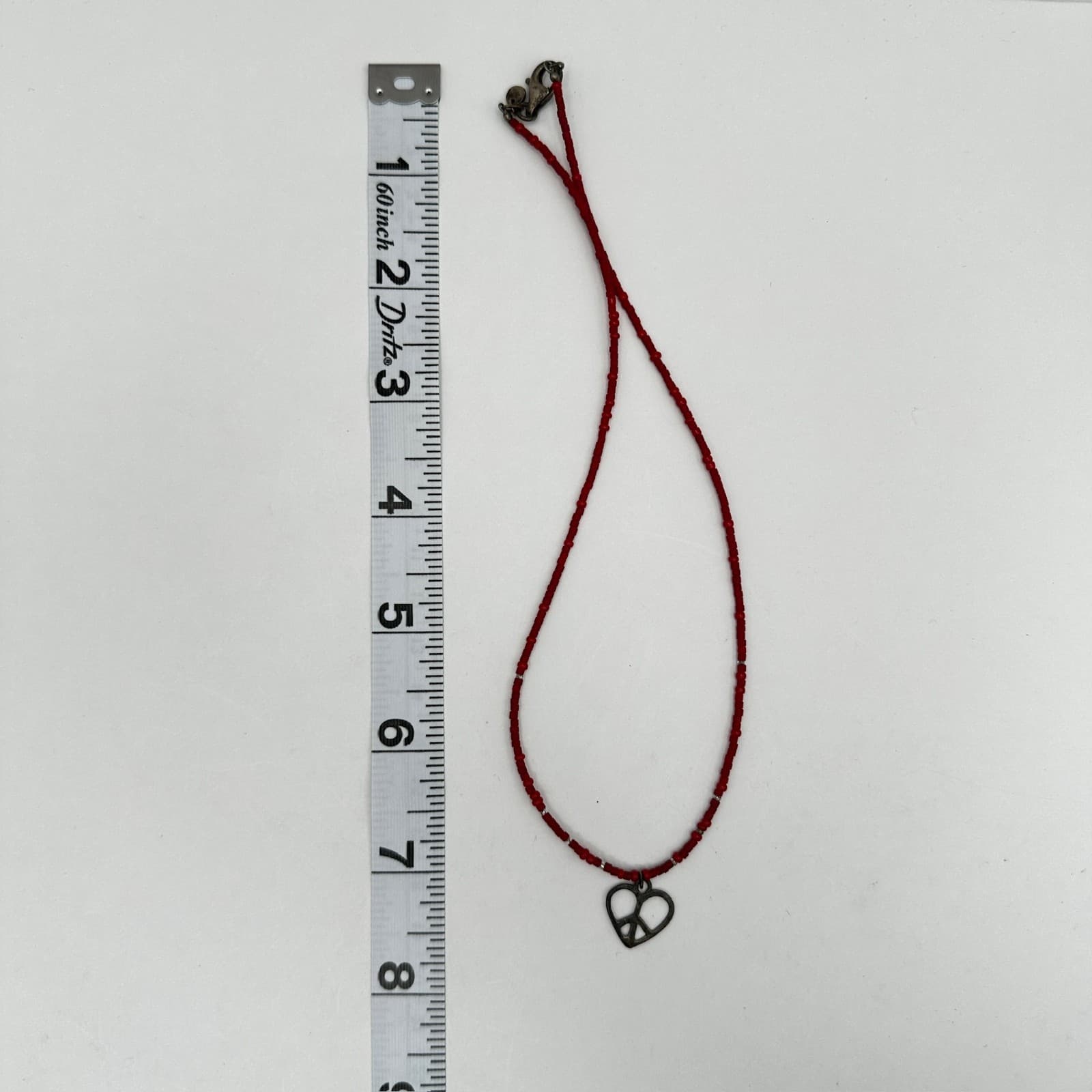 Vintage 90s Red Bead Heart Pendant Necklace Silver Tone Women's Jewelry - Thumbnail 11