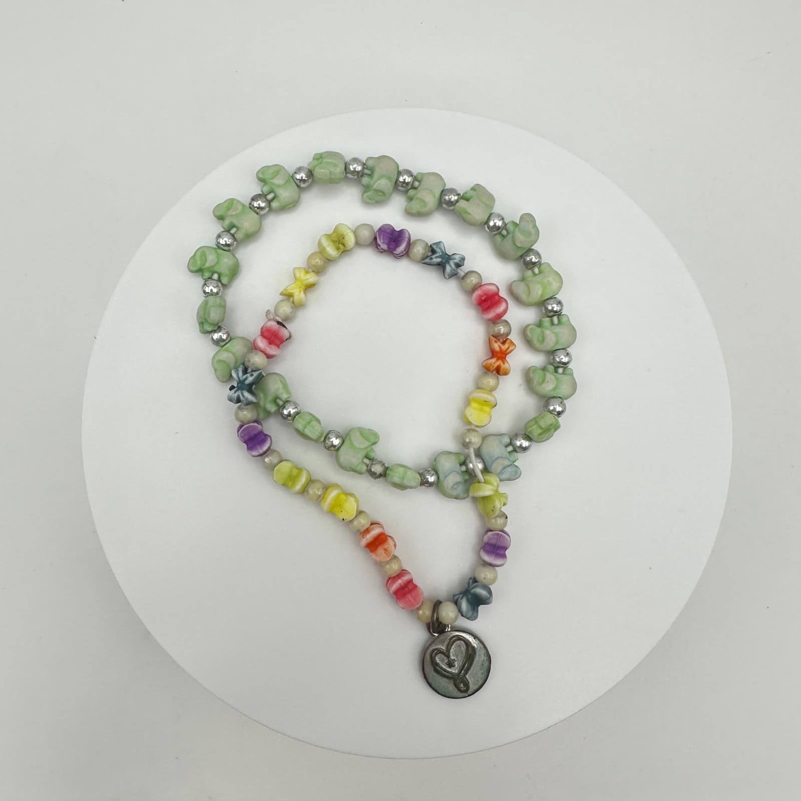 Vintage 90s Multi-Color Flower Bead Necklace & Silver Accent Charm Set Jewelry - Image 1