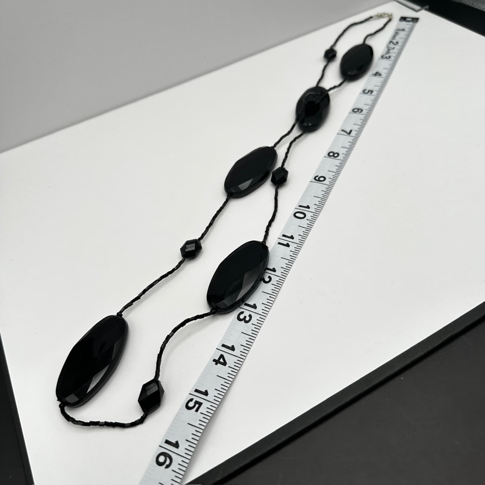 Vintage 90s Black Faceted Beaded Necklace Multi Strand Silver Tone Jewelry - Thumbnail 9