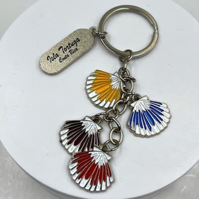 Vintage Ida Toruga Costa Rica Enamel Shell Charm Keychain Beach Coastal Style - Image 1