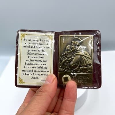 Vintage St. Anthony of Padua Relic Prayer Card Pocket Shrine Catholic Devotional - Image 1