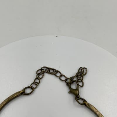 Vintage Bronze Tone Bracelet Amber Rhinestone Circle Link Adjustable Classic - Thumbnail 2