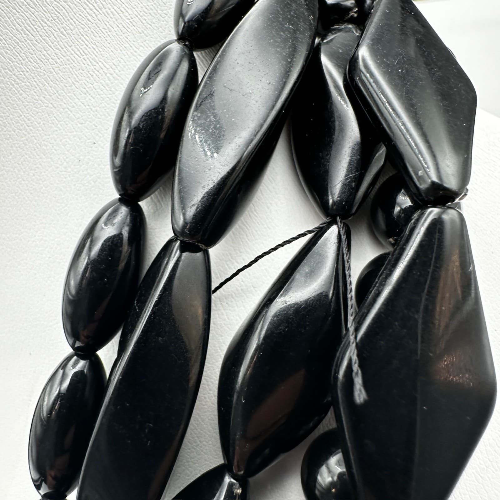 Vintage 80s Black Multi-Strand Necklace Chunky Glossy Bead Women's Jewelry - Thumbnail 9