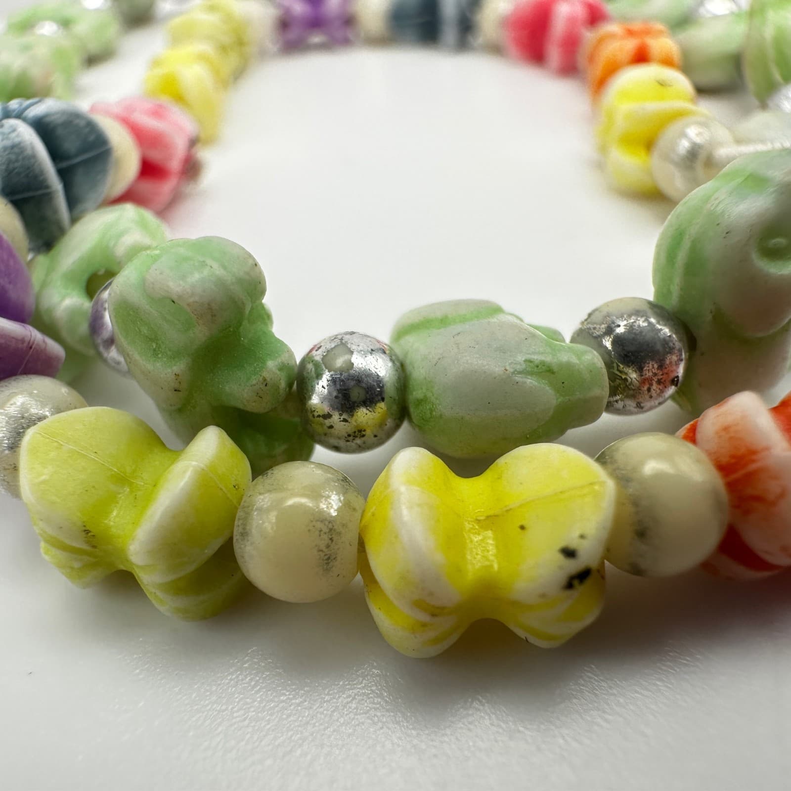 Vintage 90s Multi-Color Flower Bead Necklace & Silver Accent Charm Set Jewelry - Thumbnail 9