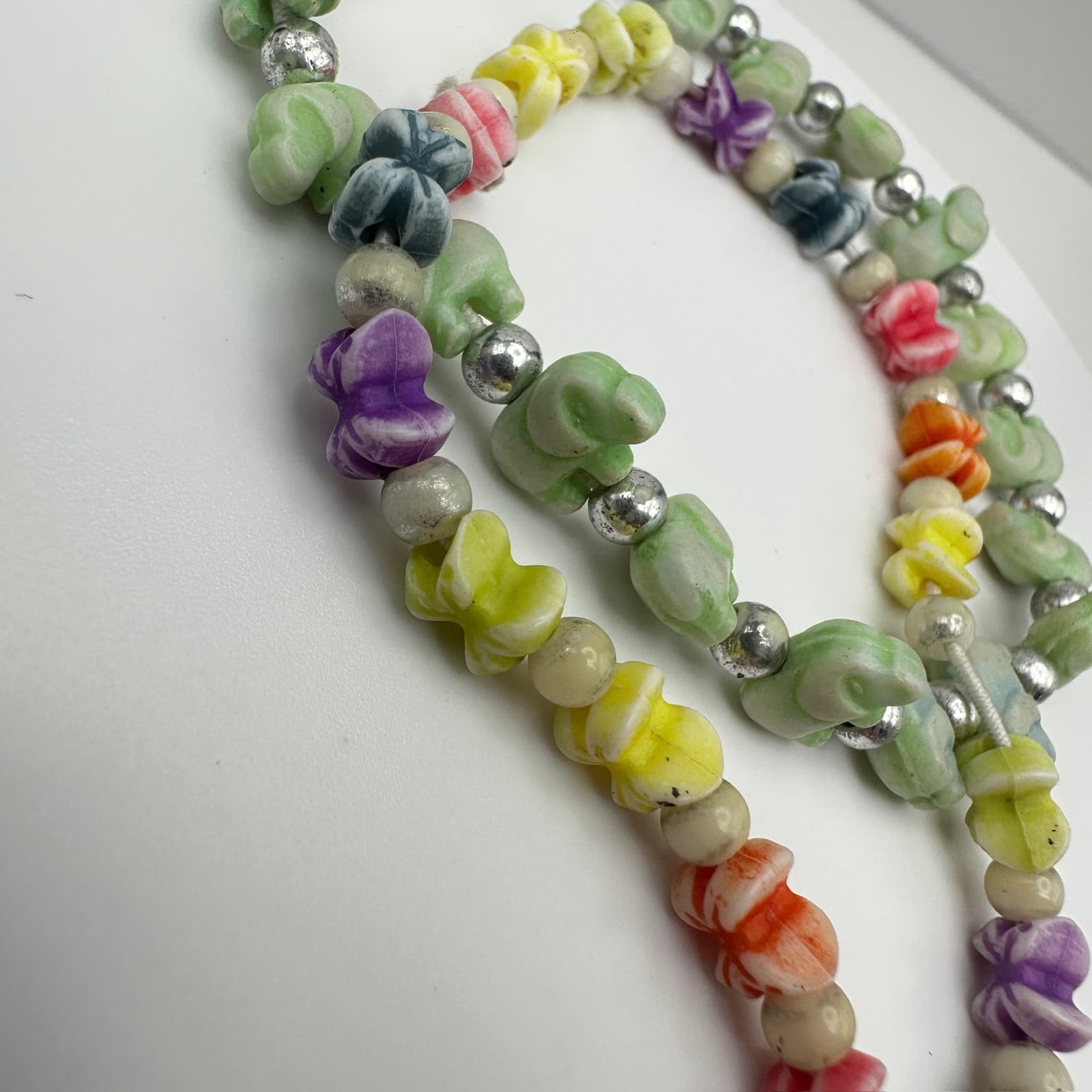 Vintage 90s Multi-Color Flower Bead Necklace & Silver Accent Charm Set Jewelry - Thumbnail 6