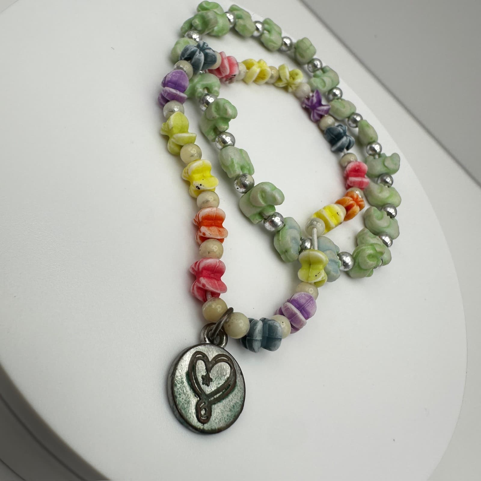 Vintage 90s Multi-Color Flower Bead Necklace & Silver Accent Charm Set Jewelry - Thumbnail 3