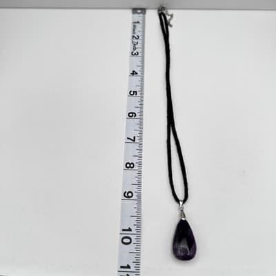 Vintage 90s Purple Stone Teardrop Pendant Necklace Silver Tone Women's Jewelry - Thumbnail 9