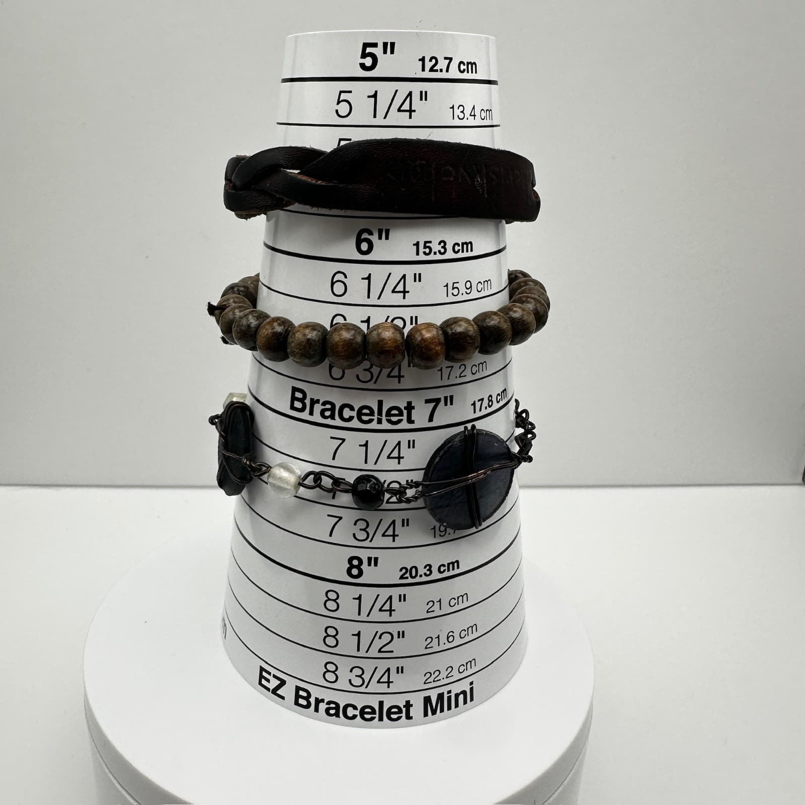 Vintage 80s Boho Layer Leather & Wood Bead Bracelets Wire-Wrapped Charms Jewelry - Thumbnail 13