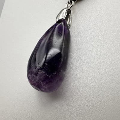 Vintage 90s Purple Stone Teardrop Pendant Necklace Silver Tone Women's Jewelry - Thumbnail 5