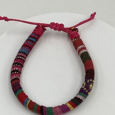 Adjustable Woven Textile Friendship Bracelet Multicolor Boho Cord Bracelet - Thumbnail 4