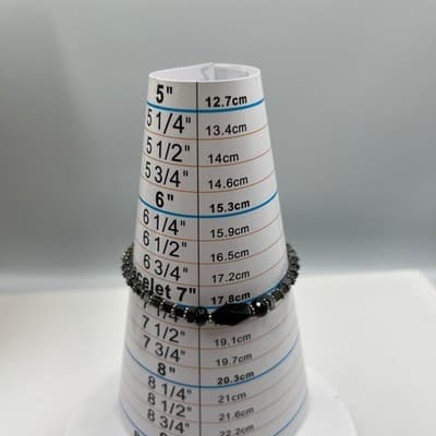 Vintage Black Beaded Bracelet Hematite Tone Spacer Faceted Center Minimalist - Thumbnail 6