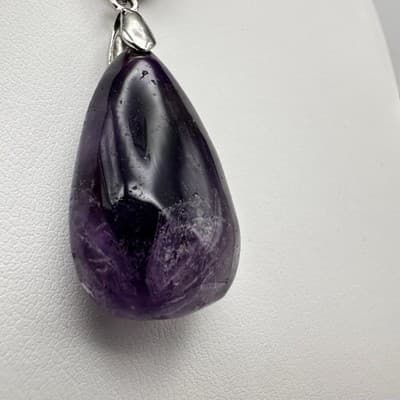 Vintage 90s Purple Stone Teardrop Pendant Necklace Silver Tone Women's Jewelry - Thumbnail 4