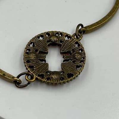 Vintage Bronze Tone Bracelet Amber Rhinestone Circle Link Adjustable Classic - Thumbnail 6