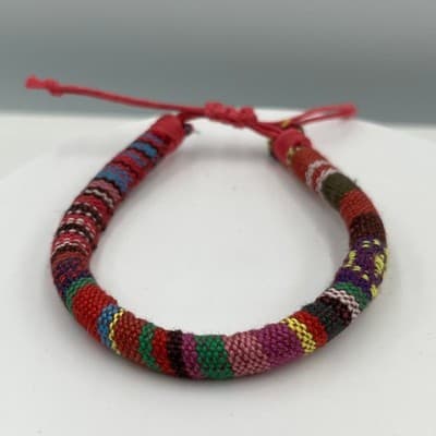 Adjustable Woven Textile Friendship Bracelet Multicolor Boho Cord Bracelet - Thumbnail 3
