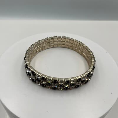 VTG Black & Clear Rhinestone Jewelry Set Necklace Bracelet Earrings Silver Tone - Thumbnail 9