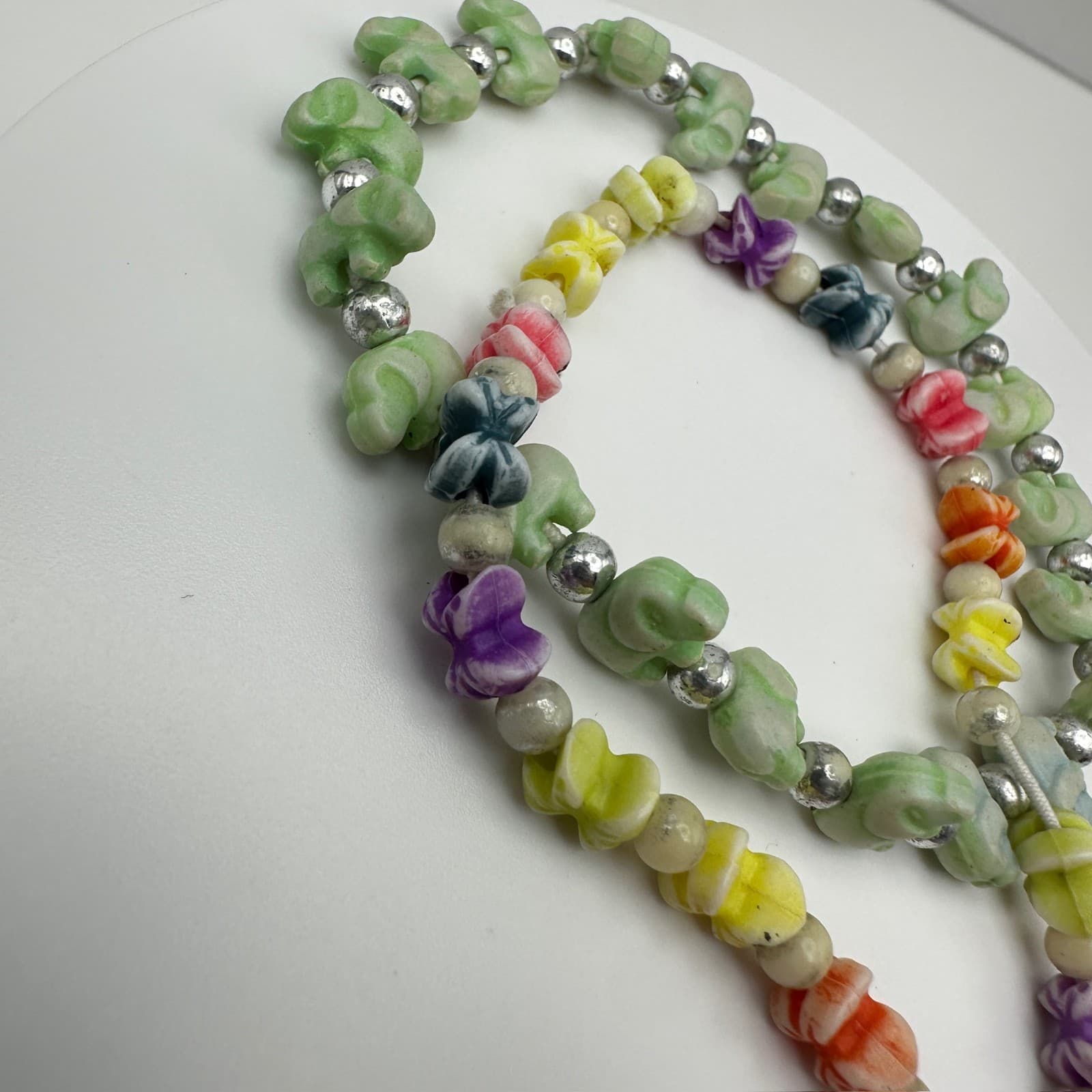 Vintage 90s Multi-Color Flower Bead Necklace & Silver Accent Charm Set Jewelry - Thumbnail 5