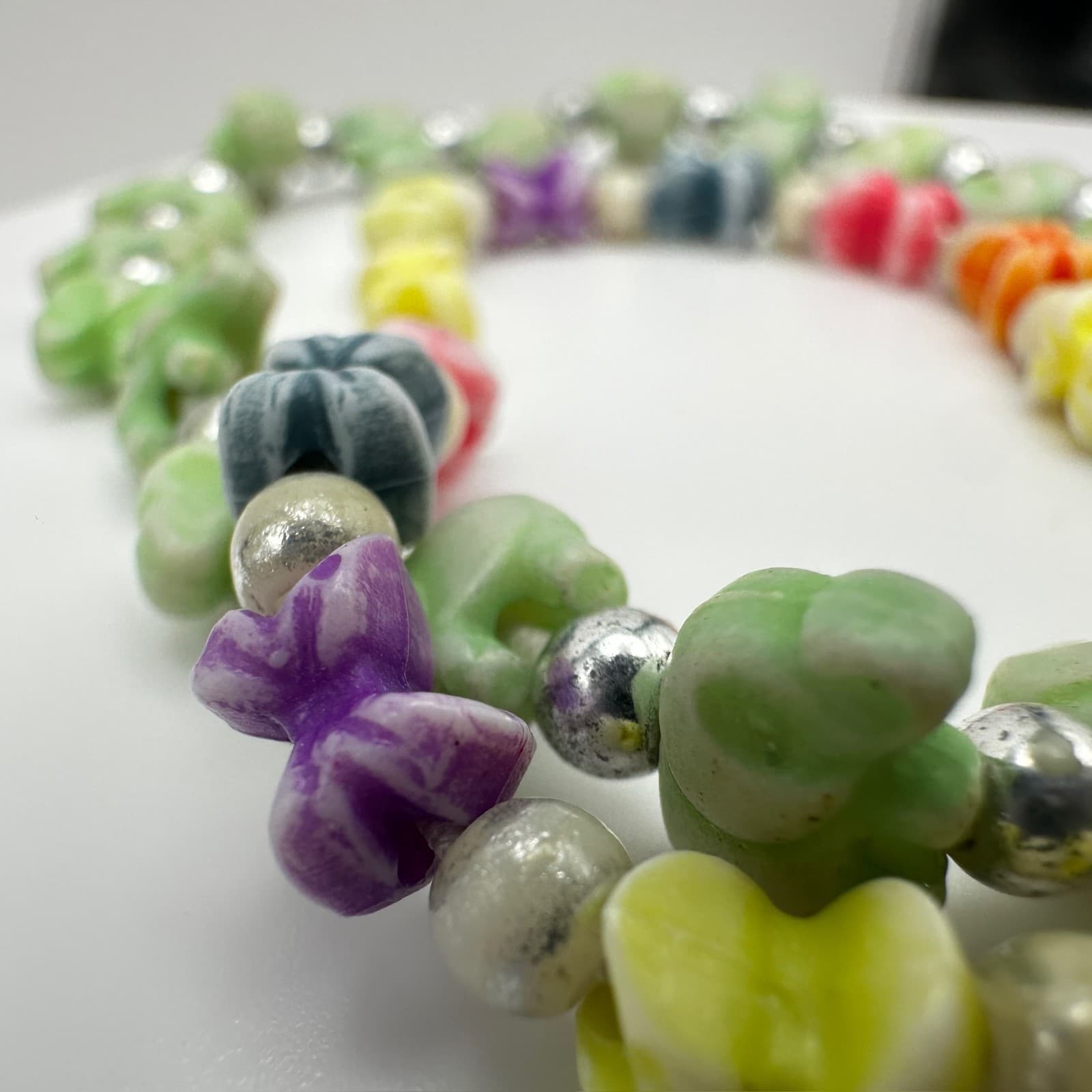 Vintage 90s Multi-Color Flower Bead Necklace & Silver Accent Charm Set Jewelry - Thumbnail 10