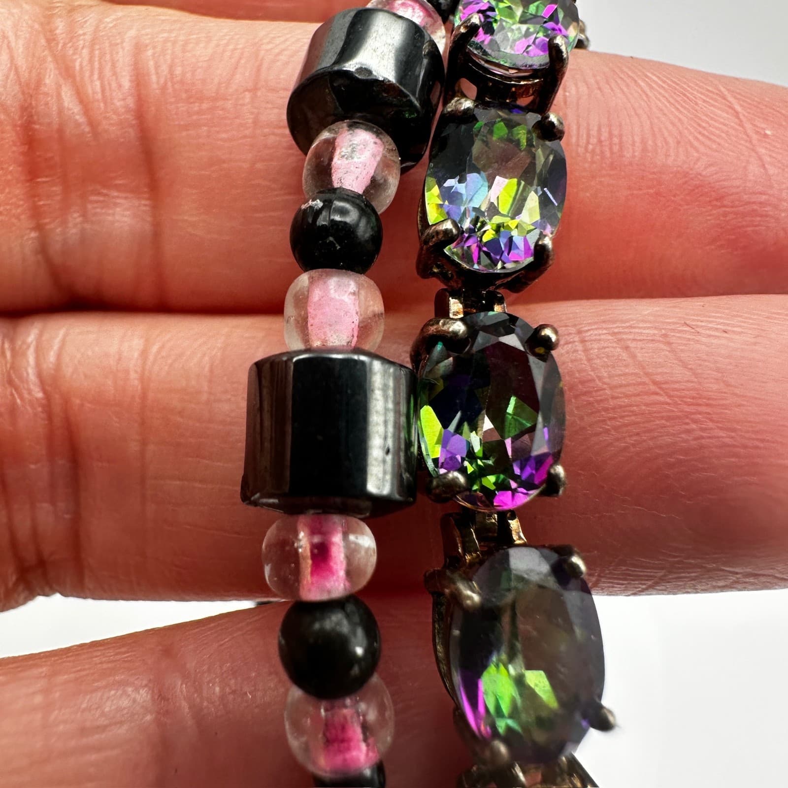 Vintage 90s Black & Pink Hematite Magnetic Necklace & Wrap Bracelet Set - Thumbnail 9