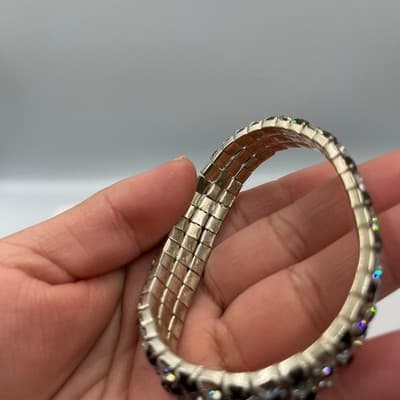 VTG Black & Clear Rhinestone Jewelry Set Necklace Bracelet Earrings Silver Tone - Thumbnail 12