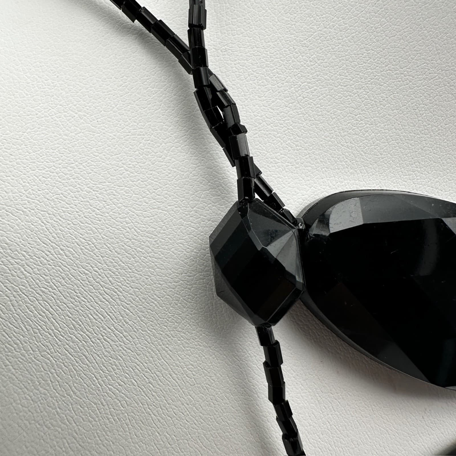 Vintage 90s Black Faceted Beaded Necklace Multi Strand Silver Tone Jewelry - Thumbnail 4