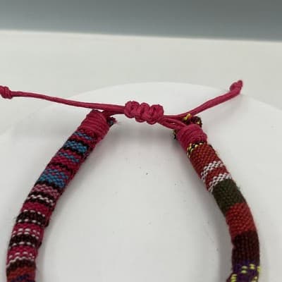 Adjustable Woven Textile Friendship Bracelet Multicolor Boho Cord Bracelet - Thumbnail 2
