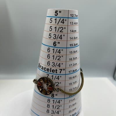 Vintage Bronze Tone Bracelet Amber Rhinestone Circle Link Adjustable Classic - Thumbnail 7