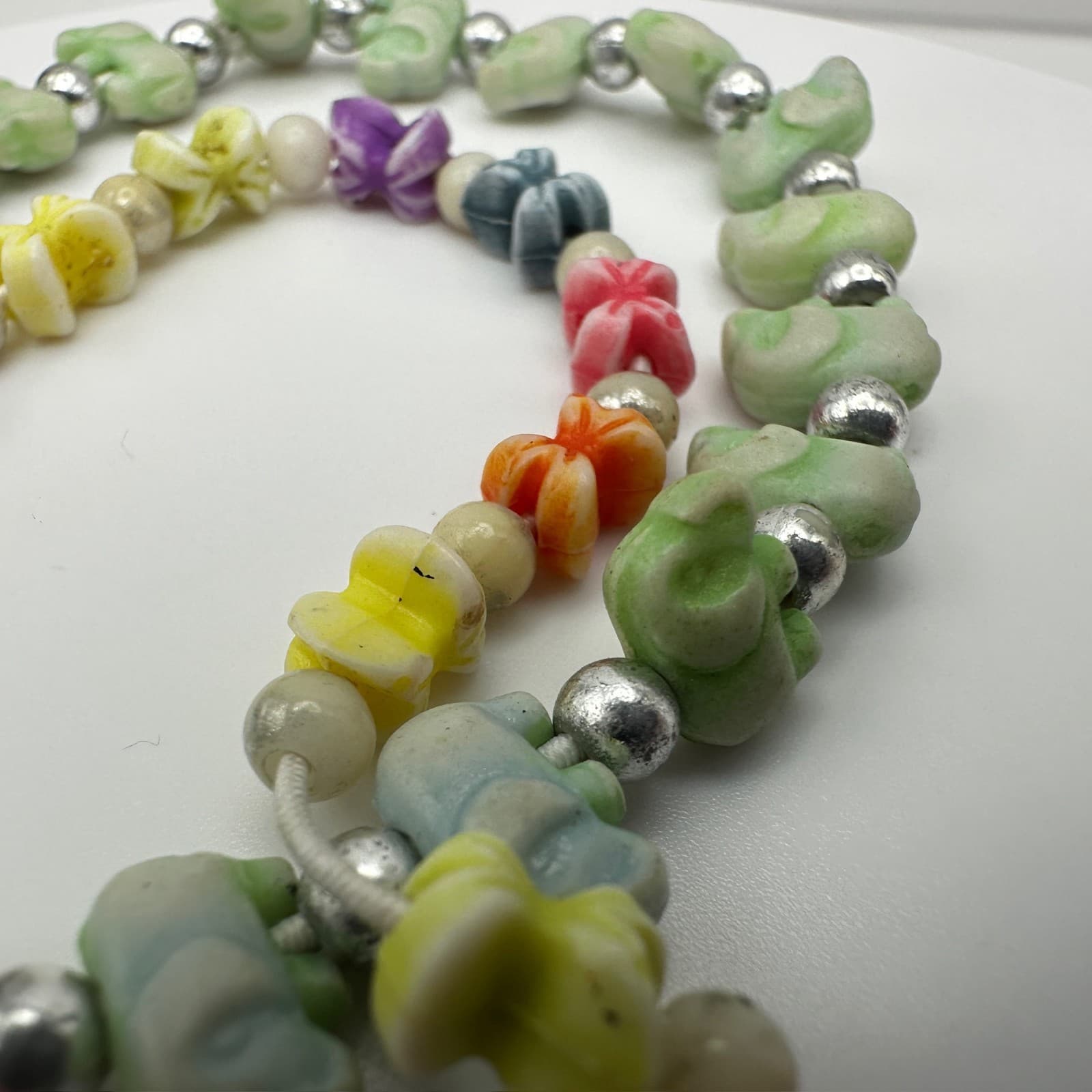 Vintage 90s Multi-Color Flower Bead Necklace & Silver Accent Charm Set Jewelry - Thumbnail 11
