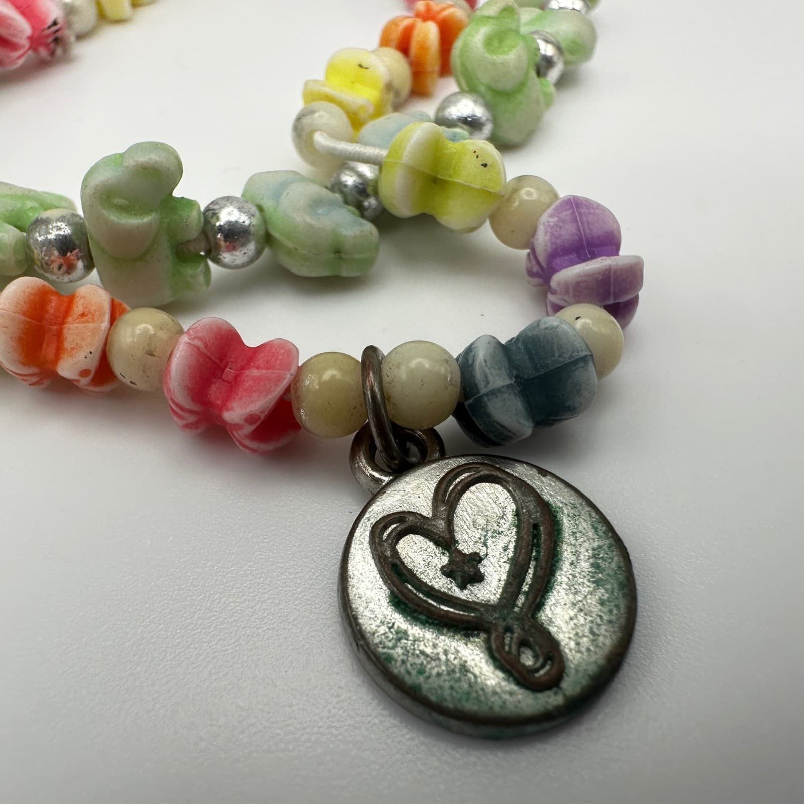 Vintage 90s Multi-Color Flower Bead Necklace & Silver Accent Charm Set Jewelry - Thumbnail 8