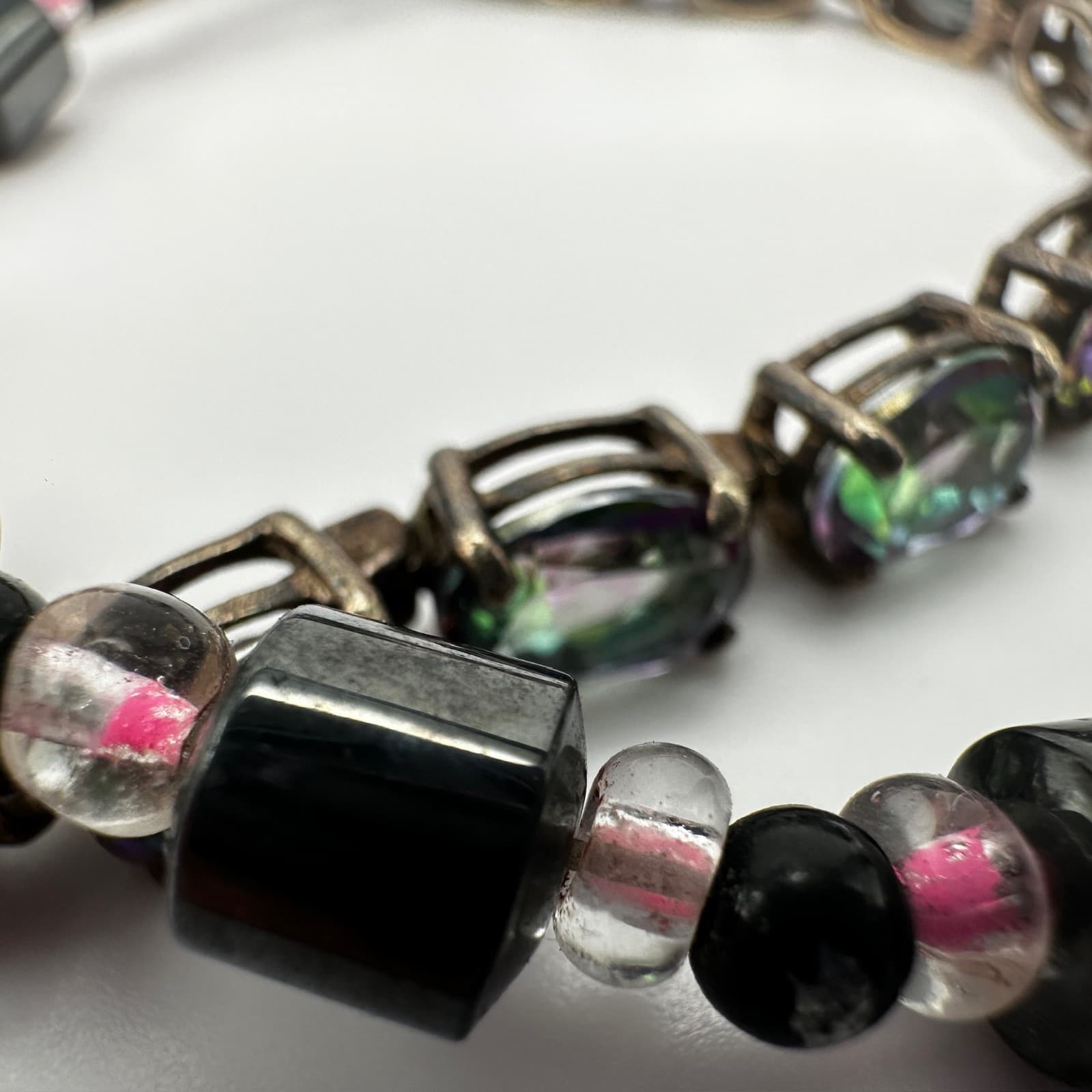 Vintage 90s Black & Pink Hematite Magnetic Necklace & Wrap Bracelet Set - Thumbnail 7
