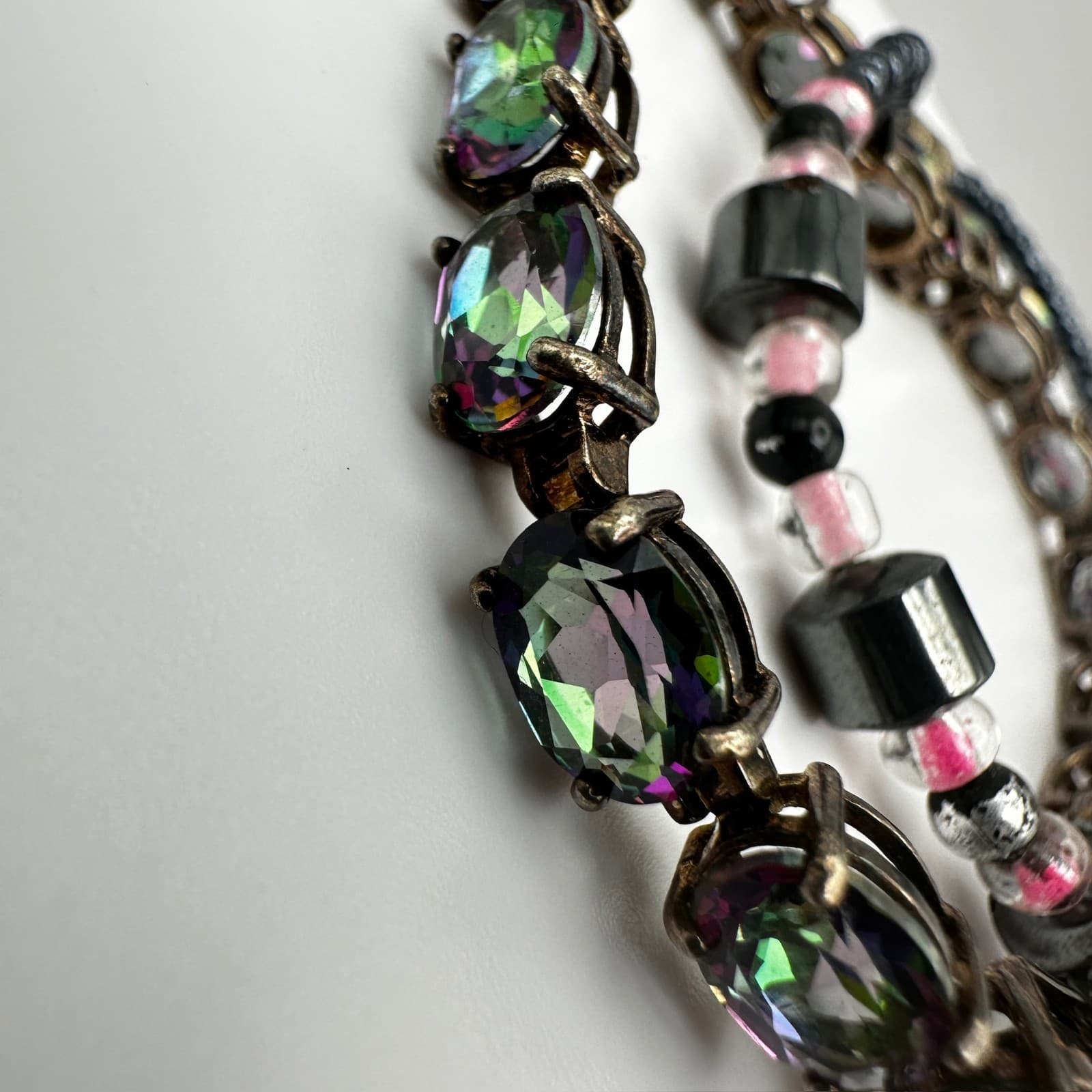 Vintage 90s Black & Pink Hematite Magnetic Necklace & Wrap Bracelet Set - Thumbnail 4