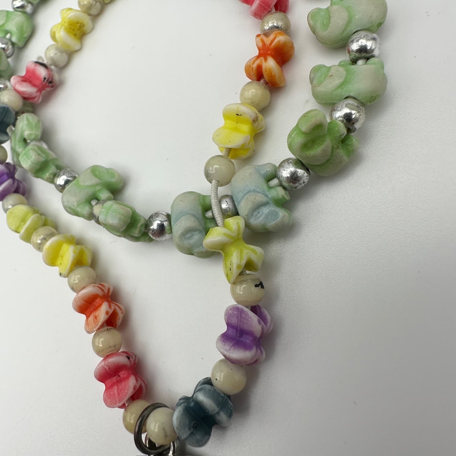 Vintage 90s Multi-Color Flower Bead Necklace & Silver Accent Charm Set Jewelry - Thumbnail 7