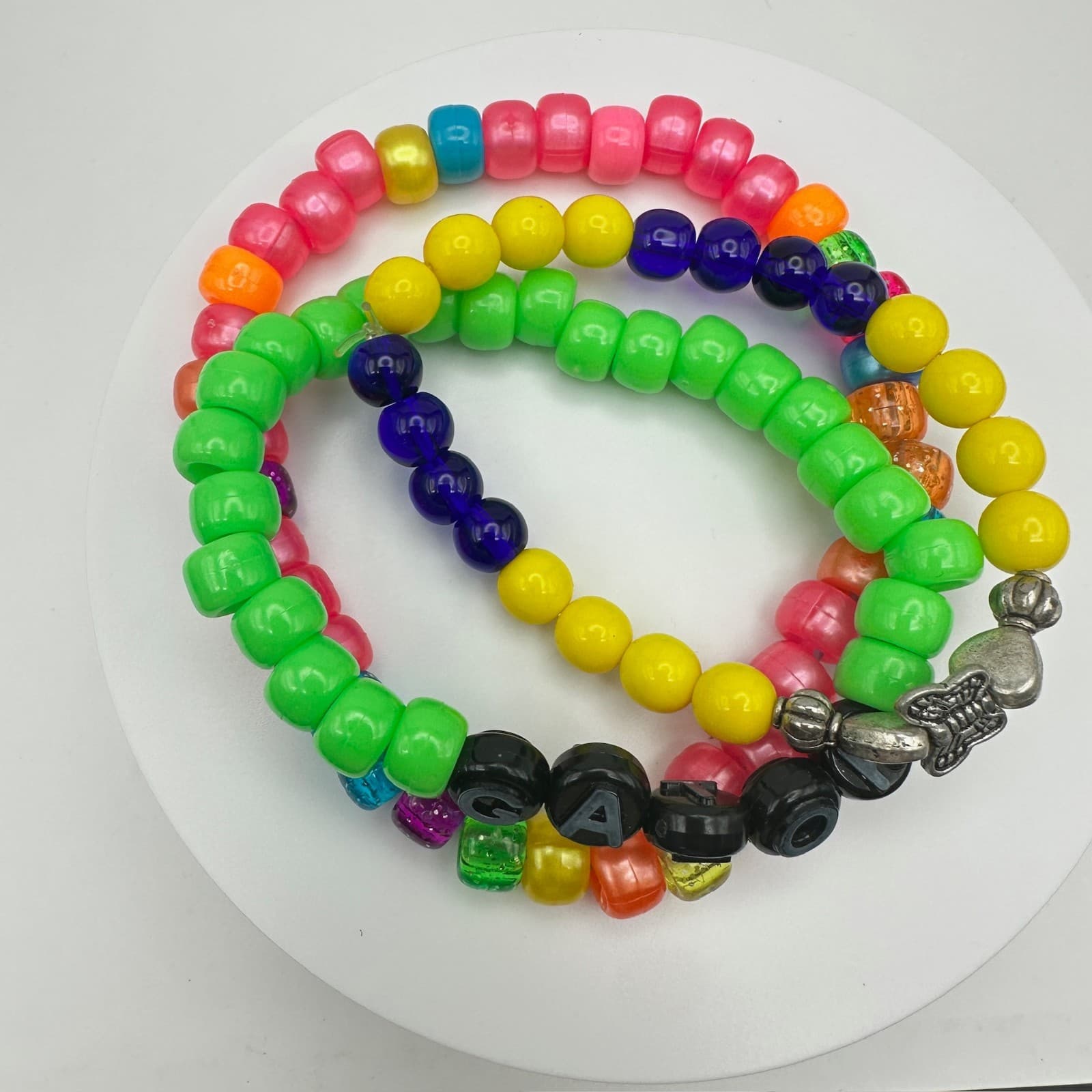 Vintage 90s Neon & Pastel Pony Bead Custom Stretchy Friendship Bracelets Jewelry - Thumbnail 2